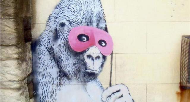 限定特殊マット額装品/バンクシー Gorilla in a Pink Mask マット加工